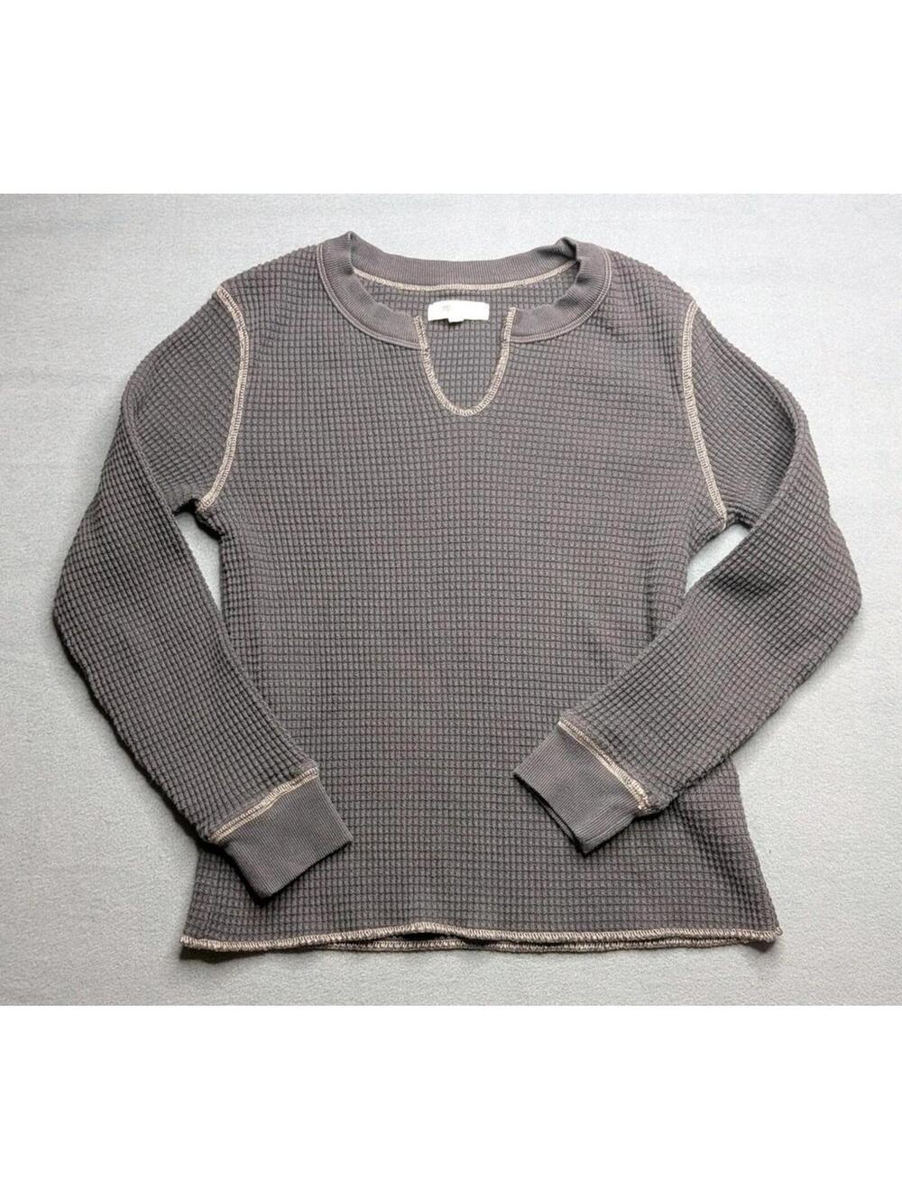 Madewell Shirt Womens XXS Gray Crew Neck Long Sleeve Thermal Waffle Knit Top